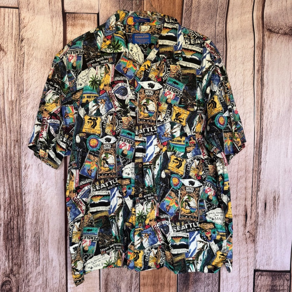 Pendleton Hawaiian Shirt Tropical‎ Aloha Camp Vacation Print Beach Summer Large